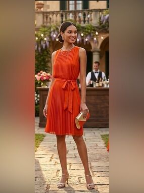 𝅺NWT Diane von Furstenberg Ria Lipstick Red Belted Pleated Crepon Dress Size 8